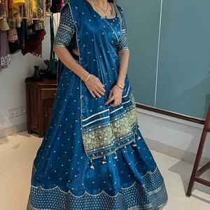 Elegant Blue Embellished Women's Dress